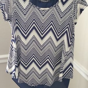 Navy Blue Bow Striped Blouse